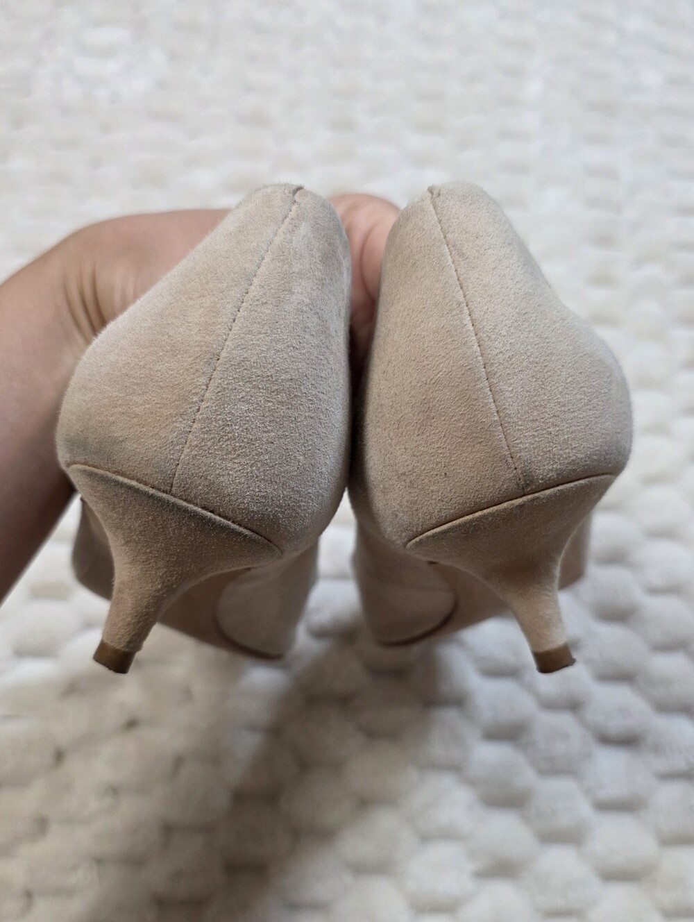 TORY BURCH Nude Elizabeth Suede Leather Pointed Toe Kitten Heel Pumps - Picture 11 of 13